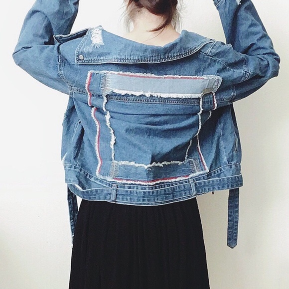 SmilingBear Jackets & Blazers - 🏷 NWT Oversized distressed moto denim jacket